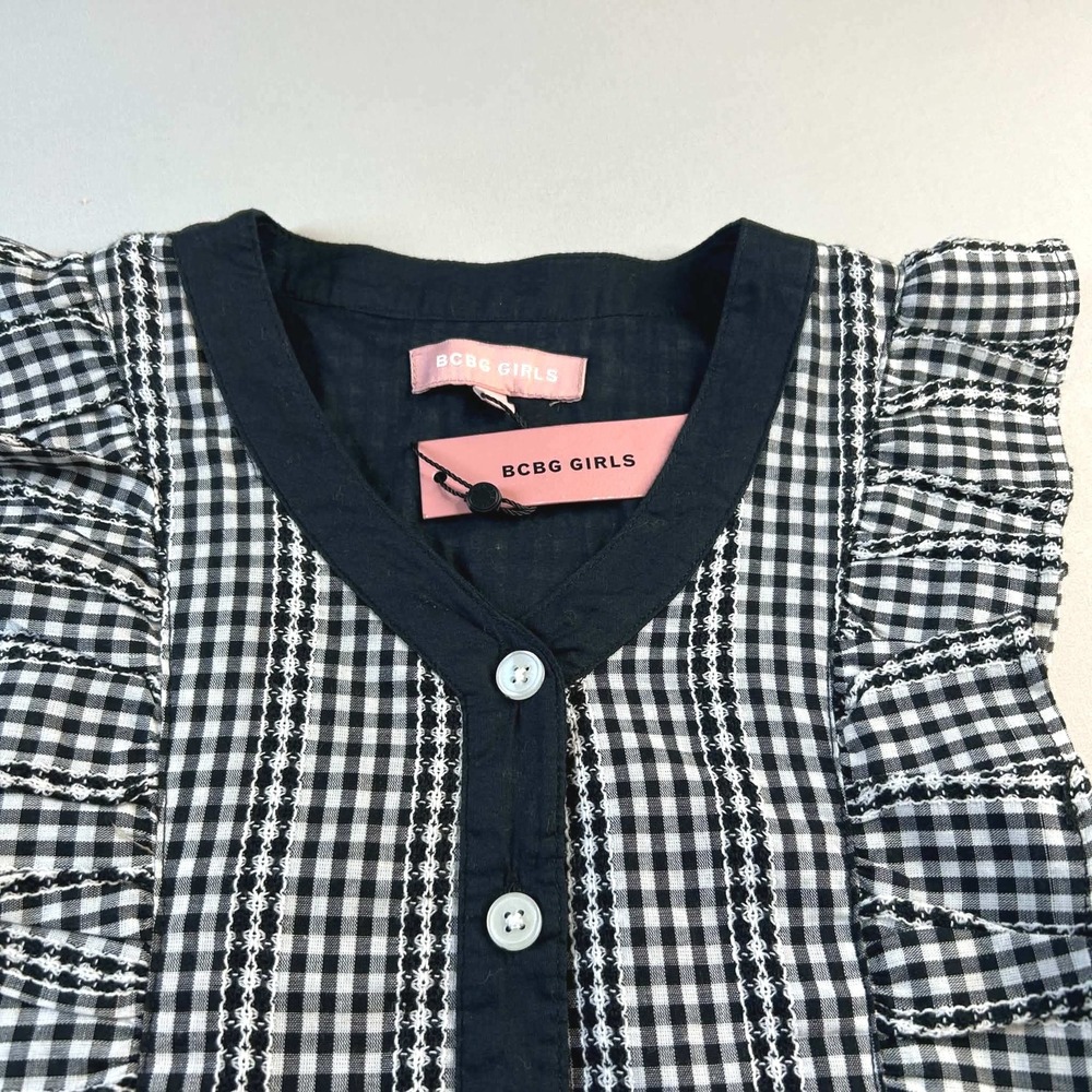 BCBG Girls Black White Gingham Tiered Ruffle Dress NWT Size 12 - Picture 3 of 7
